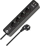Brennenstuhl Ecolor Steckdosenleiste 4-Fach mit USB-Ladebuchse (Mehrfachsteckdose mit 2X USB Charger, Schalter und 1,5m Kabel) schwarz