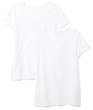 Amazon Essentials Damen Kurzärmeliges T-Shirt mit V-Ausschnitt, Klassischer Schnitt, 2er-Pack, Weiß, M