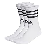 adidas Unisex 3-Stripes Cushioned Crew Socks 3 Pairs, White / Black, 6.5-8