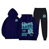 Thermo-Sets für Damen, Weihnachten, für Herren, Geburtstagsgeschenk, Damen, Herbst und Winter, lässiger Schmetterlings-Druck, Kapuzenpullover, Hose, Set, Fitnesskleidung, Damen, navy, L