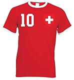Herren T-Shirt Trikot Schweiz Personalisiert mit eigenem Namen + Nummer - Rot XL