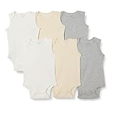 Amazon Essentials Unisex Baby Ärmellose Bodys, 6er-Pack, Beige/Hellgrau Meliert/Weiß, 18 Monate