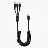 Hsupez USB A auf USB C und Lightning und Micro usb Kabel 3-in-1, 60W, 5A Schnellladen und Daten, USB type C Lightning Micro usb Spiralkabel, Geeignet zum Laden verschiedener elektronischer Produkte