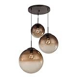 GLOBO LIGHTING Pendelleuchte Hängelampe Esstischlampe Glas 3 flammig Glaskugel Hängelampe Glaskugel, Metall braun, 3x E27 Fassungen, DxH 51x120 cm