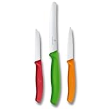 Victorinox Swiss Classic, Küchenmesser Set, 3teilig, Gemüse-, Tomaten- und Frühstücksmesser, Robuster Kunststoffgriff, Rostfreier Stahl, Farbig