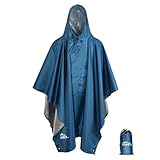 Regenponcho Damen und Herren - Regencape Wasserdicht mit Kapuze, Leichter & Wiederverwendbar 3 in 1 Multifunktional Regenjacke für Wandern, Picknick, Camping (Marineblau)