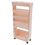 Rollwagen,Buchorganisator, 5 Etagen, Belastbarkeit ca. 3 kg, rosa Rechteck, für Zuhause, Klassenzimmer, Arbeitszimmer, Büro, Lehr- und Lerneinrichtungen.