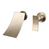 FQYEP Wasserhahn Bad Wasserfall Messing Waschtischarmatur Unterputz für Wandmontage Einhebelmischer,Gebürstetes Gold