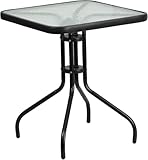 NMK HOME Gartentisch 70 × 70 cm Schwarz – quadratischer Outdoor-Esstisch aus pulverbeschichtetem Stahl & gehärtetem Glas – robust für Balkon, Garten, Camping