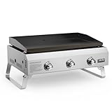 Onlyfire Plancha Tischgasgrill 3 Edelstahl-Brenner, Keramische Lackbeschichtung Grillplatte, Camping Gasgrill, Kompakter Tischgrill Gas, Kleiner Balkon-Picknick-Grill, Grillfläche 57x36CM