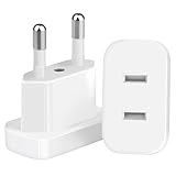 2 Stück US to EU Stecker Adapter,2 Pin Adapter USA Deutschland Stecker, Reisestecker auf EU,Amerika Mexiko Kanada Ägypten Spanien Stecker Adapter Auf EU, für Geräte mit USA-Netzteil