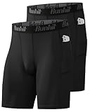 Runhit 1/2 Pack Herren Kompressionsshorts - Base Layer Schnelltrocknende Laufshorts Fußball Unterziehhose Atmungsaktive Radlerhose Kompressionshose Kurz mit Handytasche Schwarz*2 L