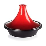 Marokkanischer Tajine-Topf zum Kochen, Emaille-Tajine-Topf aus Gusseisen mit konischem Deckel, für gleichmäßige Wärmeverteilung und Feuchtigkeitsspeicherung (rot, 32 cm)