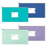 Sinzip 4 x Geldbeutel, robustes Kunstleder, Sicherheitsreißverschluss, Geldbörse mit transparentem Fenster, Münztasche, Bargeldtasche, Werkzeugtasche, verschiedene Farben (4 Stück, gemischte Farben