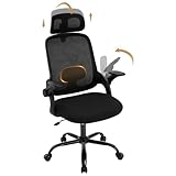 WOLTU Bürostuhl ergonomisch, Schreibtischstuhl drehbar, Drehstuhl mit Rollen, Verstellbarer Kopfstütze Armlehnen Lendenwirbelstütze, Wippfunktion, 150 kg belastbar, Netzstoff, Schwarz, BS171sz