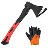 Spaltaxt Spaltbeil,Universalaxt, Axt-Set, Hochwertige Stahl Klinge/Glasfaserverstärkter Kunststoff-Stiel + Handschuhe Outdoor axt für Garten und brennholz, Universal | Langlebig | Holzbeil 600g