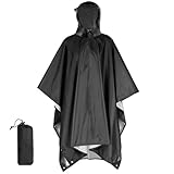 Arvoni Regenponcho Damen Herren mit Aufbewahrungstasche, 3 in1 Leichter Regenschutz Regencape, Wiederverwendbarer Regenponcho, Rain Poncho für Camping, Wandern, Radfahren, Angeln, Reisen(Schwarz)