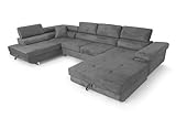 SOFILAND Ecksofa Aller U XXL-Ecksofa mit Schlaffunktion und Zwei Bettkästen in Grau, Linke Seite (Dunkelgrau)