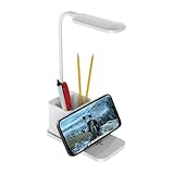 Generisch Helle Schreibtischlampe,Moderne Arbeitsplatzleuchte Mit Kabelloser Ladestation - Tragbare Augenschonende Beleuchtung, Smartphone-Ladestation & Stiftehalter Für Büro, Homeoffice & Studium