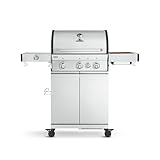BURNHARD® Gasgrill 3-Brenner inkl. BACKBURNER, 900°C Infrarot-Keramikbrenner, Seitenkochfeld, Gusseisen-Grillrost, Grillabdeckung, Edelstahl Grillwagen, klappbare Seitentische – FRED Deluxe