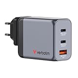 Verbatim GaN Charger 65 W, 3 Ports USB-C Ladegerät, Power Adapter mit 2 x USB-C und 1 x USB-A, Schnellladegerät als Mehrfachstecker, für Apple MacBook, Notebook, iPad, iPhone, Samsung und Co