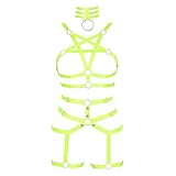 Damen-Body Harness Punk Full Cage Harajuku Dessous, Riemchen, ausgehöhlter BH, Strumpfgürtel, verstellbar, Gothic-Kunst-Kleidung, fluoreszierendes Grün, Größe 32, Neongrün, 32