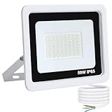 Mille Lucciole LED Strahler Außen 50W Kaltweiß 6500K 5000LM Scheinwerfer 72 LED IP65 Wasserdicht Außenstrahler Weiß für Hell Garten Garage Sportplatz Hof Fluter