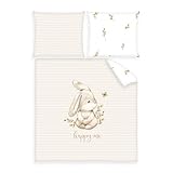 Herding babybest Wiegenbettwäsche, Häschen, Kopfkissenbezug 35 x 40 cm, Bettbezug 80 x 80 cm, 100% Baumwolle, Beige