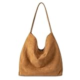 Gluckstar Handtasche Damen Groß, Künstliche Wildleder Tasche Damen,Shopper mit Magnetverschluss, Elegante Tasche für Frauen, Modische Schultertasche (Khaki)
