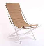 Karn Dondolina – Klappbarer Liegestuhl aus massiver Buche – Relax-Sitz für den Garten mit Kissen aus Stoff für den Außenbereich, UV-beständig und wetterfest (weiß lackiert, Seilgewebe)