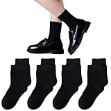 Nahtlose Socken für Mädchen, Crew-Kleidersocken, Kinder, weiß, Schulbaumwolle, weiche Socken, Schwarz, 4 Paar, 5-8 Years