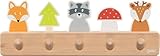 goki 60662 - Garderobe Waldfreunde aus Holz, Kindergarderobe mit 5 Haken, Niedliche Waldmotive Fuchs, Waschbär, REH, Hakenleiste für Kinderzimmer, Fördert Ordnung und Selbstständigkeit, ab 1 Jahr