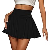 Risipu Mini Basic Schwarz Rock Skater Rock Faltenrock mit Hose und Taschen,Vielseitiger dehnbarer informeller Damen Tennisrock (DE/NL/SE/PL, Alphanumerisch, XS, S, Regular, Regular, Schwarz)