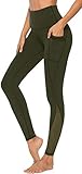 Persit Sport Leggings Damen, Sporthose Yogahose Laufhose Yoga Leggins Tights Sportleggins für Damen Gelboliv-Size 40/42 (Herstellergröße L)