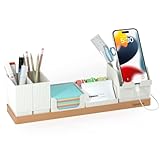 Schreibtisch Organizer, Yanavee Schreibtischorganizer Holz Büro Organizer Einstellbaren Stifthalter, Telefonständer, Visitenkarteninhaber, Bleistiftschale, Platzsparende Desk Tisch Organizer,Weiß