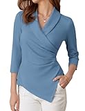GRACE KARIN Oberteile Damen Sommer V-Ausschnitt Blusen Business Outfit Damen Formal Wickelshirt Tunika Top Elegant L Blaugrau -4