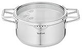 Tefal H85244 Nordica Kochtopf 20 cm mit Glasdeckel (Doppelgriffe, Edelstahl-Topf, alle Herdarten, induktionsgeeignet, robuster Boden) Edelstahl