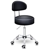 TRESKO® Rollhocker mit Lehne Schwarz | Arbeitshocker höhenverstellbar 46-58 cm | Drehhocker mit Rollen | Bürostuhl Hocker Drehstuhl Kosmetikhocker