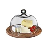 Zassenhaus Käseglocke | Glasglocke mit Holzboden aus Akazienholz | Rundes Käsebrett | Verwendbar als Käseplatte, Tortenplatte mit Deckel oder Obstglocke | 25 cm Durchmesser