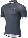 PTSOC Herren-Fahrradtrikot, kurzärmelig, mit durchgehendem Reißverschluss und Tasche, schnell trocknendes Fahrrad-Shirts, dunkelgrau, Mittel