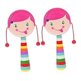 FRCOLOR 2 Stück Teiliges Holzrassel mit Cartoon design Tragbare Handliche Greifling zur Motorikförderung für Kleinkinder Leicht und Sicher für Drinnen und Draußen