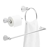 Primero Basics 3-teiliges Badezimmer-Hardware-Set, Handtuchstange aus poliertem Chrom, Toilettenpapierhalter & Handtuchring, rostbeständiges Badzubehör-Set für moderne Badezimmer, einfache