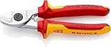 KNIPEX Kabelschere, 165 mm, VDE, für Cu- und AI-Kabel bis 15 mm (50 mm²), Einhandbedienung,Kabelschneider, 95 16 165