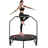 LIFERUN Fitness Trampolin Indoor Ø101cm,Tragfähigkeit 150 kg,Workout Rebounder,mit 3 Verstellbare Handgriffstufen,mini Trampoline für Erwachsene,Rot