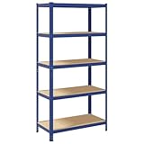Eleganz Schwerlastregal mit 5 Böden Blau: Kellerregal, Lagerregal, 100 x 50 x 198 cm, Regal mit Stahl & Holzwerkstoff, bis 875 kg belastbar