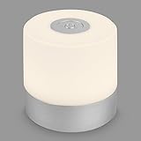 BRILONER - Mini LED Tischlampe kabellos mit Touch, dimmbar in Stufen, warmweiße Lichtfarbe, Nachttischlampe, Leselampe, Campinglampe, Tischleuchte, Akku Lampe, Touchlampe, 7x7 cm, Chrom-Matt