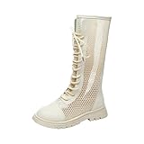 DHYUEN Stiefel Mädchen Mit Seitlichem Reißverschluss Meshgewebe Kniehohe Stiefel Schnürstiefel Atmungsaktiv Schnürung Stiefeletten Lederstiefel Flache Fshion Kinderstiefel Gummistiefel