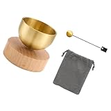Messing Klangschale mit Holzsockel, Meditations Klangschale, Entspannungswerkzeug für Achtsamkeitsübungen, einfach zu verwendendes Klangschalen Set