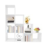YIEMJS Stufenregal 10 Würfel, Modernes Treppenregal Bücherregal, Raumtrenner Regal Weiß 117cm, Schwerlastregal 100kg pro Fach, PVC Holzwolleplatte Wandregal zur Aufbewahrung