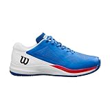 Wilson Rush Pro Ace Clay Herren-Tennisschuhe, Sichere Passform, Dynamische Unterstützung, Atmungsaktives Mesh, Ideal für Sandplätze, Deja Vu Blau/Weiß/Infrarot, Größe 9